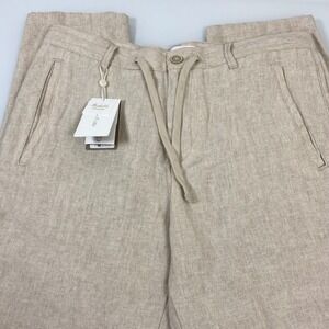 Porter Ash Men Sz 30X30 Washable Linen Blend Slim Fit Drawstring Pants Beige NEW